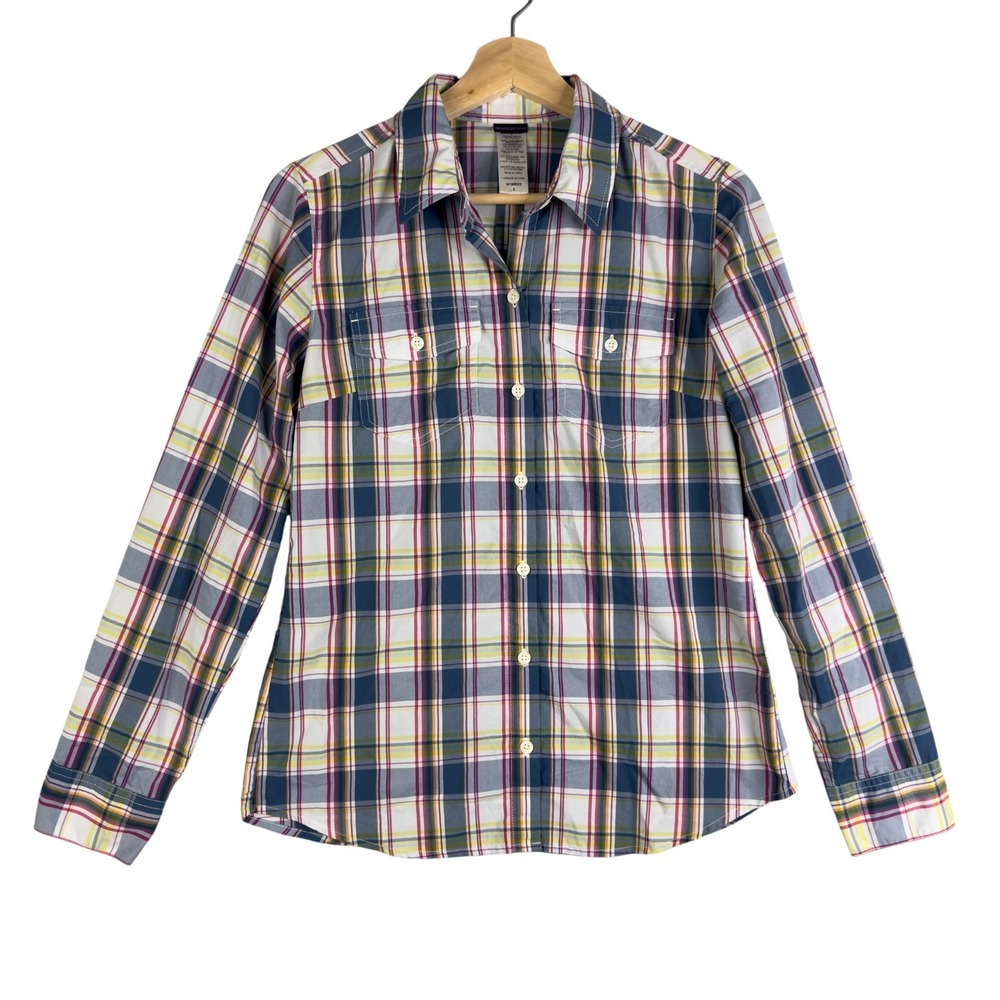 Patagonia Nylon Blend Shirt Women's Size 2 Multicolor Plaid Button Up‎ Pockets